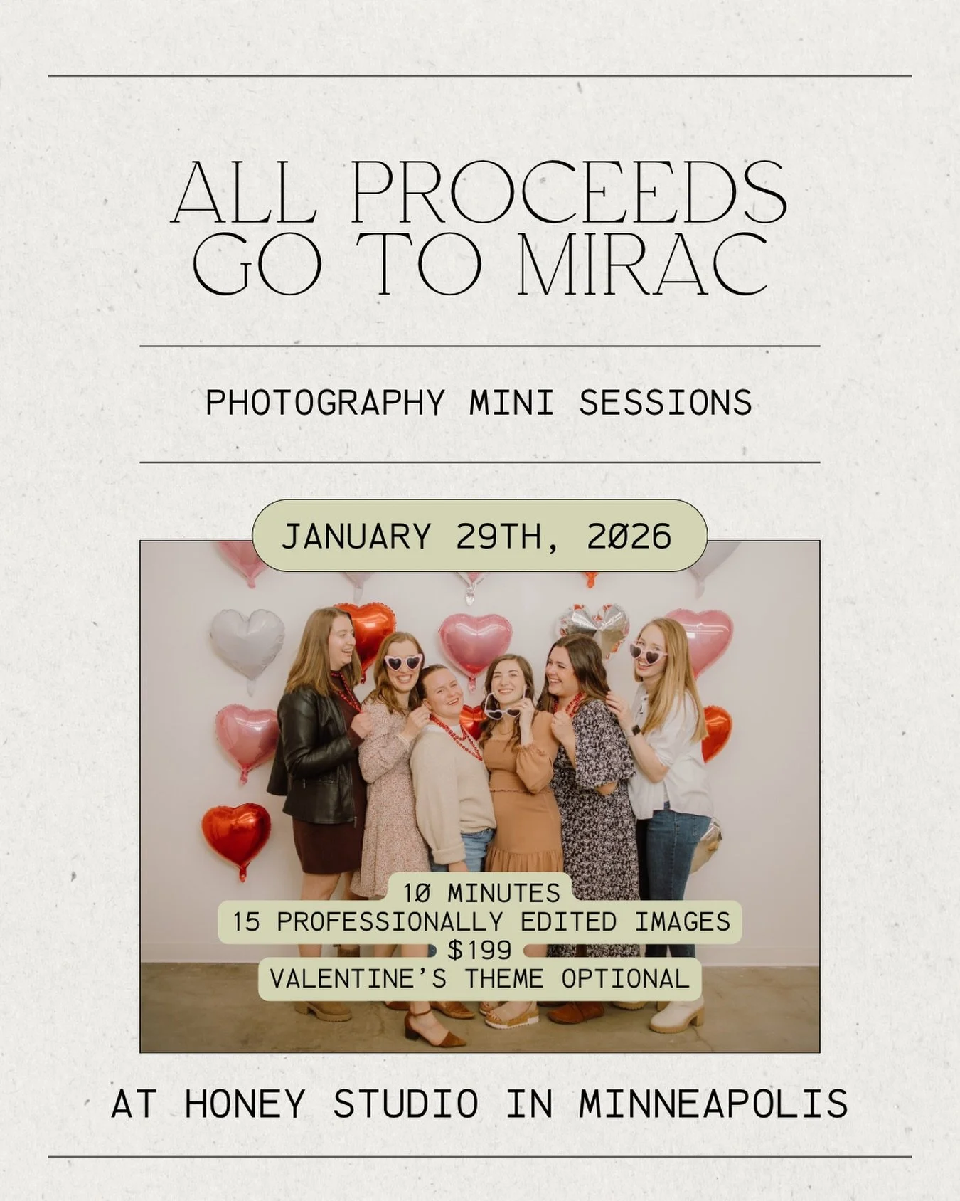 THIS THURSDAY from 3-6pm join me for a mini session- all proceeds go towards @miracmn. Dm me to book!

#miracmn #minneapolis #iceoutofmn #valentinesminisession
