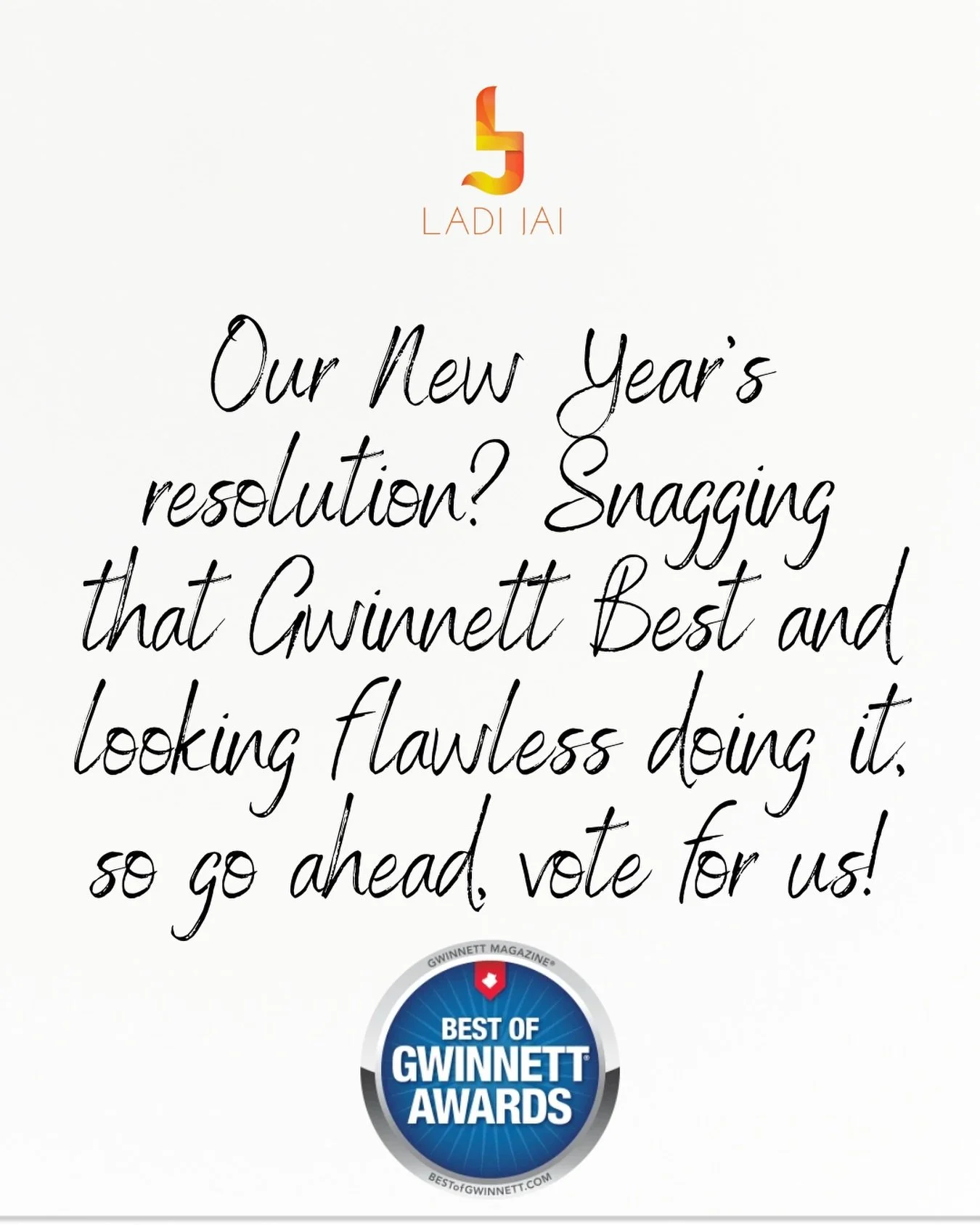 ✨ New Year, new goals, same fierce energy ✨ Our resolution? Winning Gwinnett Best and putting Ladi Jai Luxury Salon Suite on the map 😎💅. We need YOUR votes to make it happen &mdash; so go vote for us via the link in bio! 🏆🖤 #GwinnettBest #VoteFor