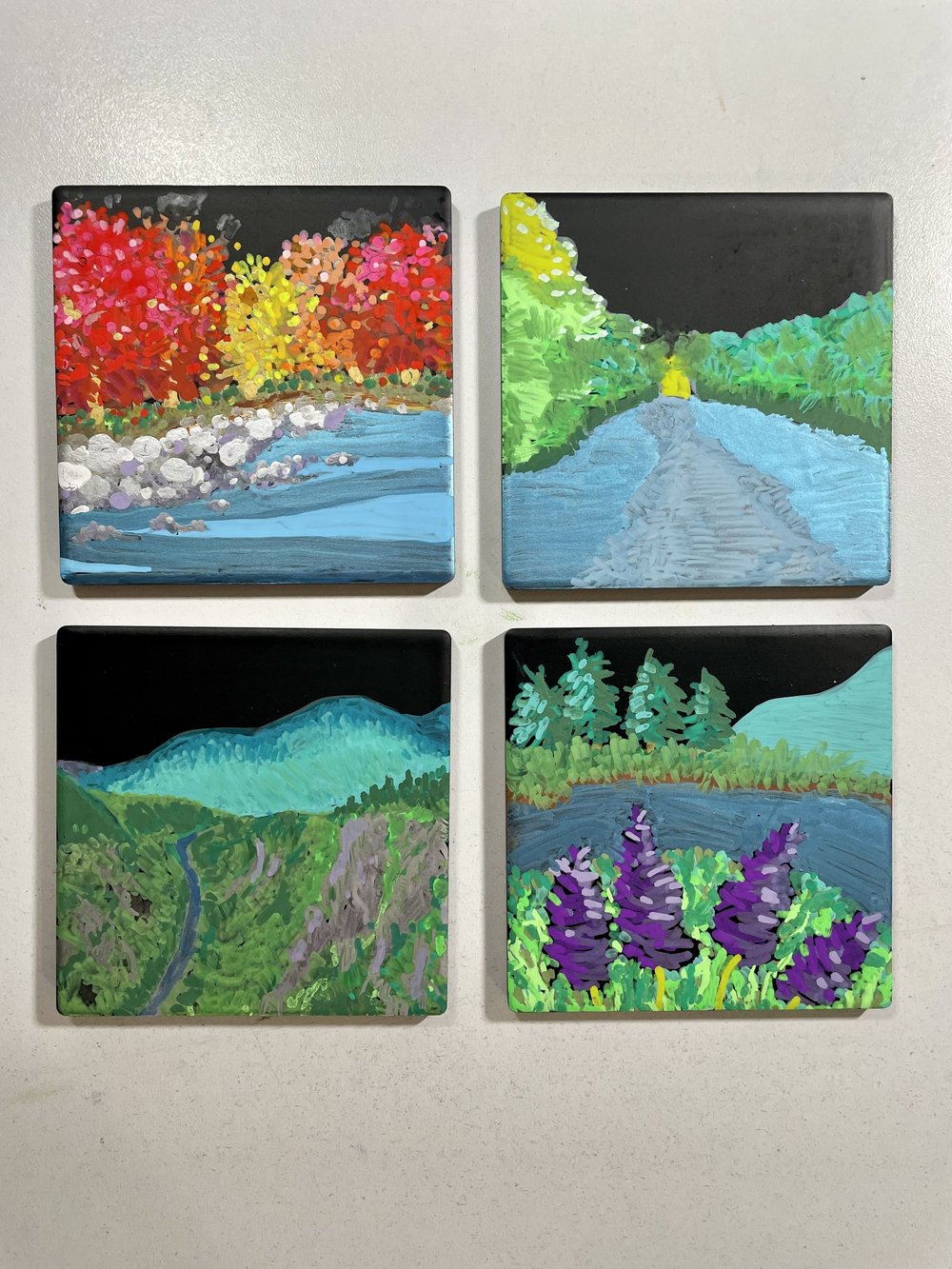 Set of 4 Hand-Painted Ceramic Tiles | Landscapes #2 — jaice drozd