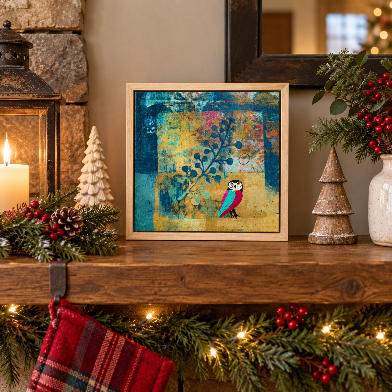 Cozy Holiday Mantel Owl Vignette.png