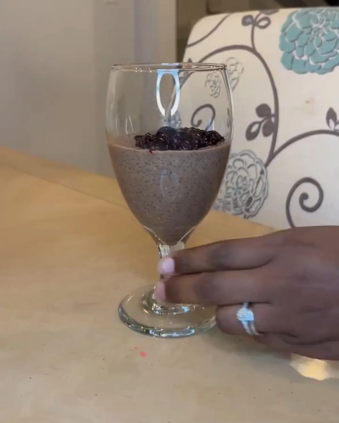 Chocolate Chia Seed Pudding with berry compote