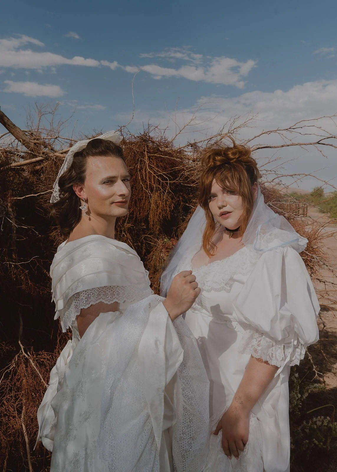 images by Cruz Valentin Photo and featuring Whitney Vertucci and Maxime Pardo in Glass Canary Vintage with accessories by The Veil Project.