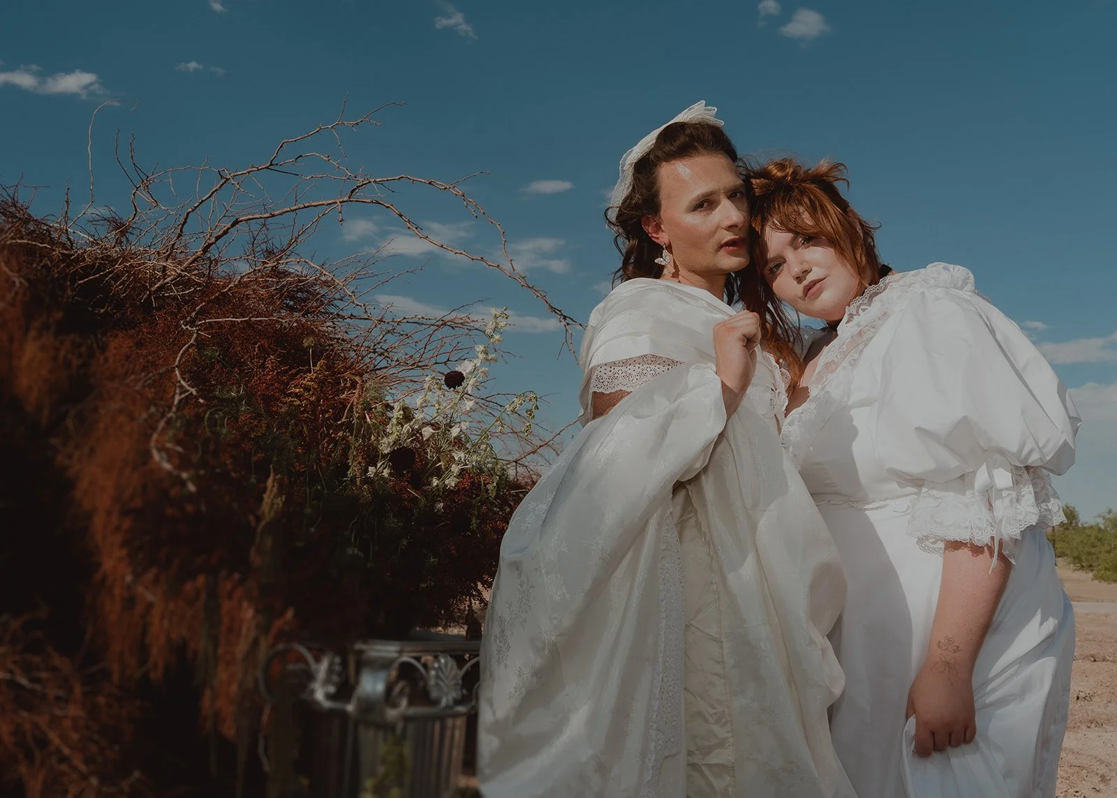 images by Cruz Valentin Photo and featuring Whitney Vertucci and Maxime Pardo in Glass Canary Vintage with accessories by The Veil Project.