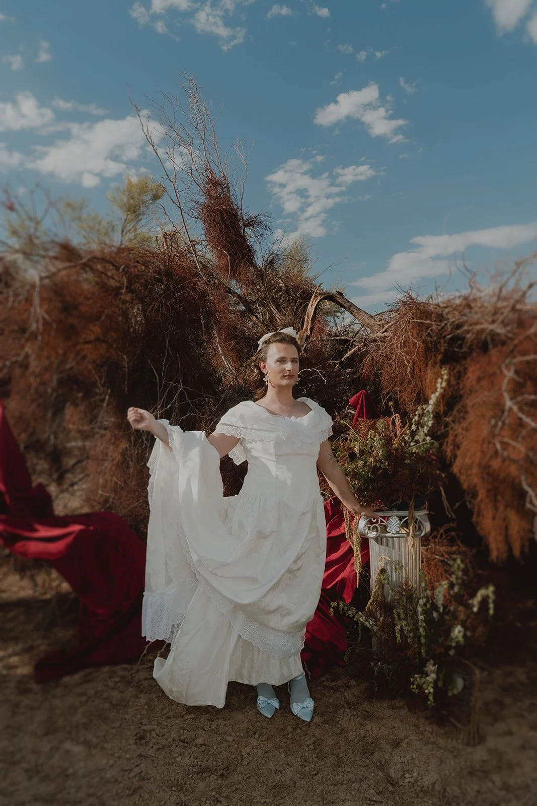 images by Cruz Valentin Photo and featuring Whitney Vertucci and Maxime Pardo in Glass Canary Vintage with accessories by The Veil Project.