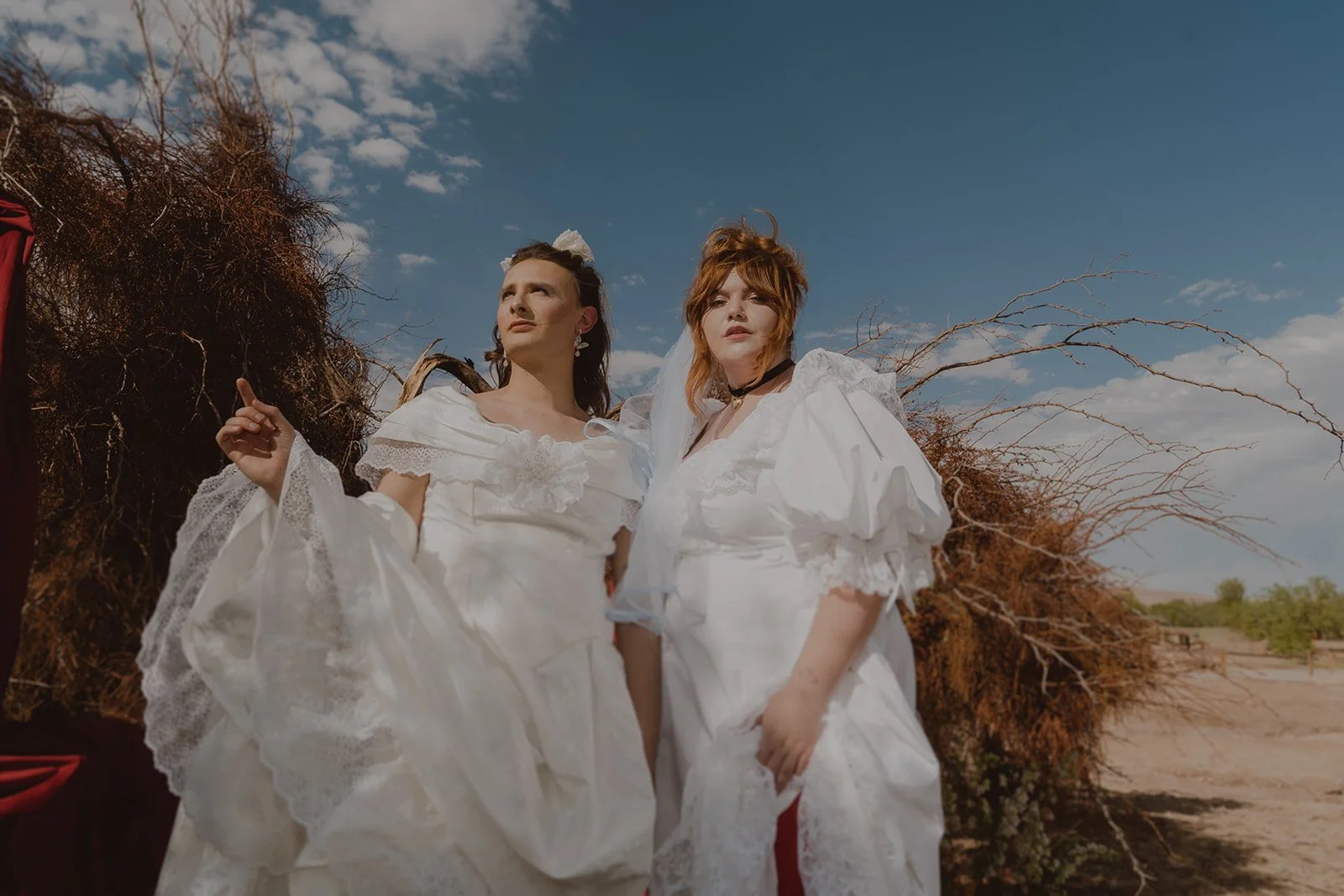 images by Cruz Valentin Photo and featuring Whitney Vertucci and Maxime Pardo in Glass Canary Vintage with accessories by The Veil Project.