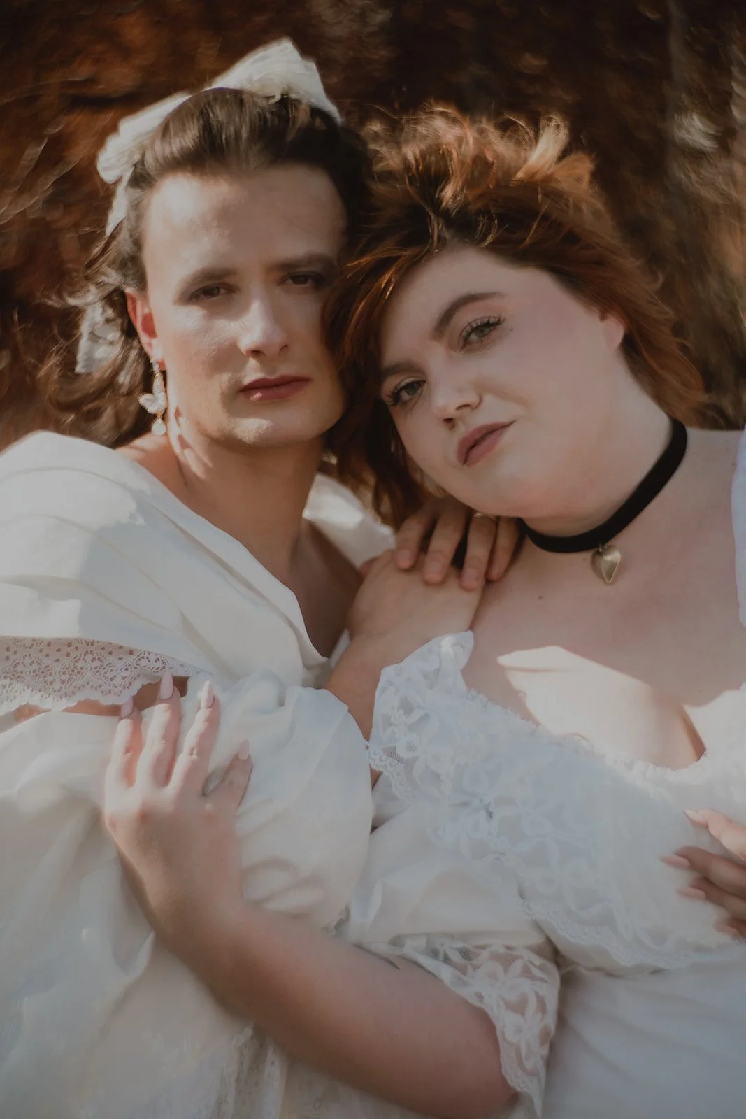 images by Cruz Valentin Photo and featuring Whitney Vertucci and Maxime Pardo in Glass Canary Vintage with accessories by The Veil Project.