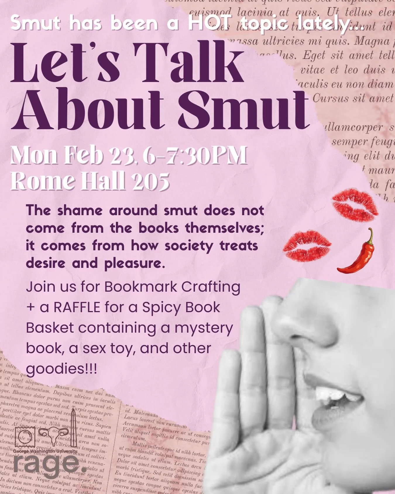 Smut has been a hot topic lately 🤭 but it also comes with stigma around who gets to have and enjoy fantasies, desire, and pleasure. Come join RAGE for an evening of bookmark crafting and chatting about books! You&rsquo;ll also have the chance to ent