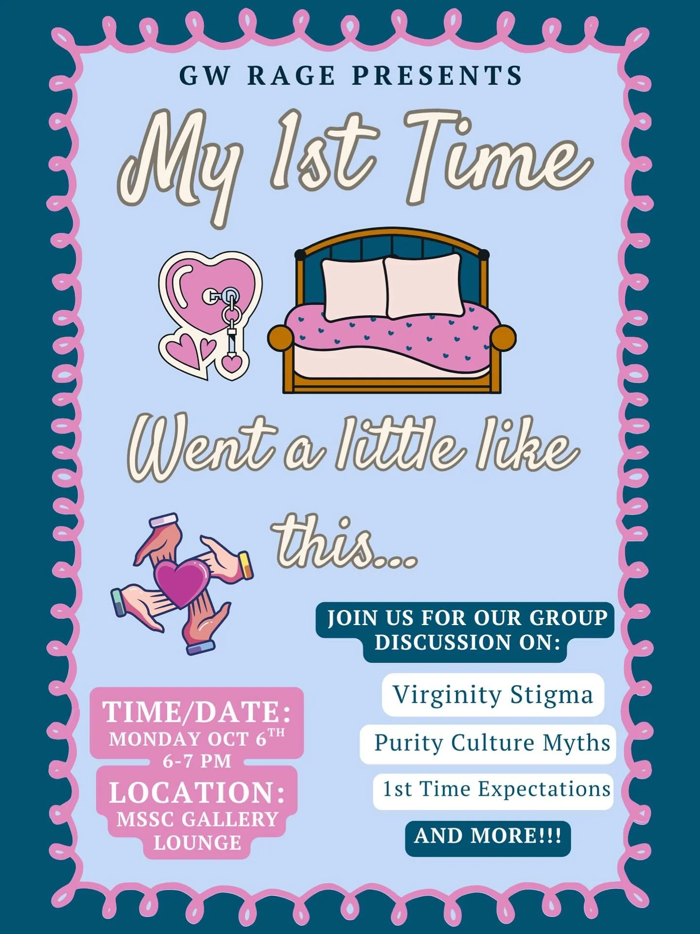 Think you know what virginity really means? Spoiler: it&rsquo;s a myth! Join us for My First Time, as we unpack purity culture, virginity stigma, and some first time expectations.
📍MSSC Gallery Lounge (USC 5th Floor)
📆 Mon Oct 7, 6-7PM
