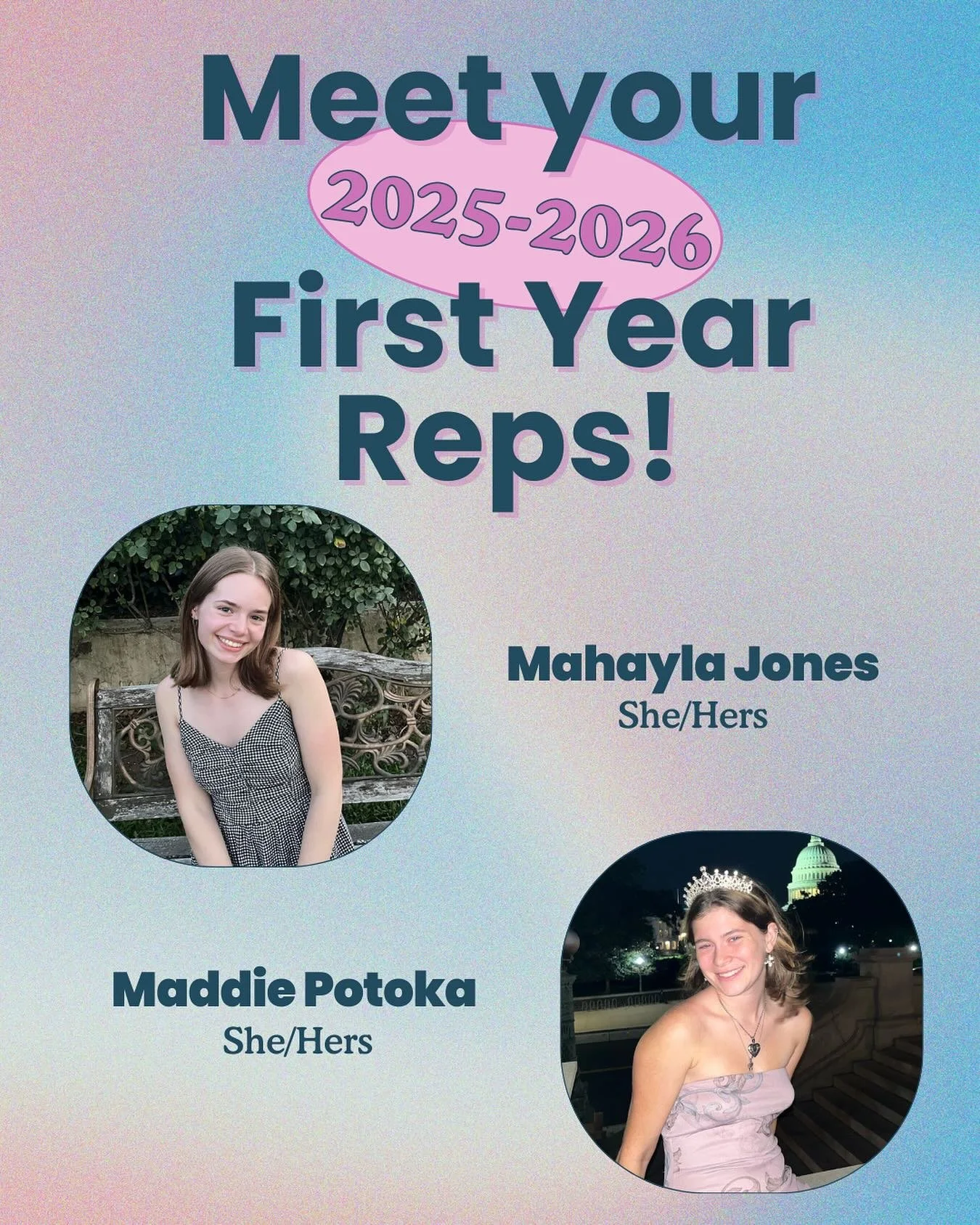 We&rsquo;re so excited to intoduce our first year reps, Maddie &amp; Mahayla to you!! 🤩 Make sure to be on the lookout for some awesome initiatives from them this year! 💖
