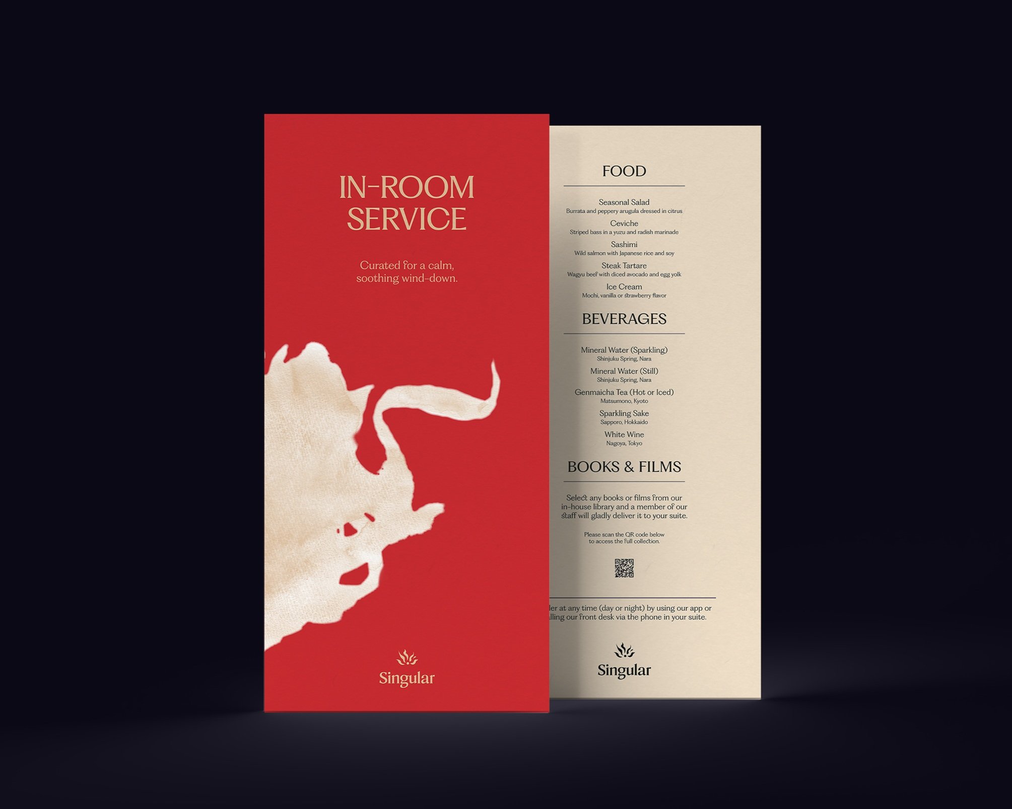 Room service menu for hotel