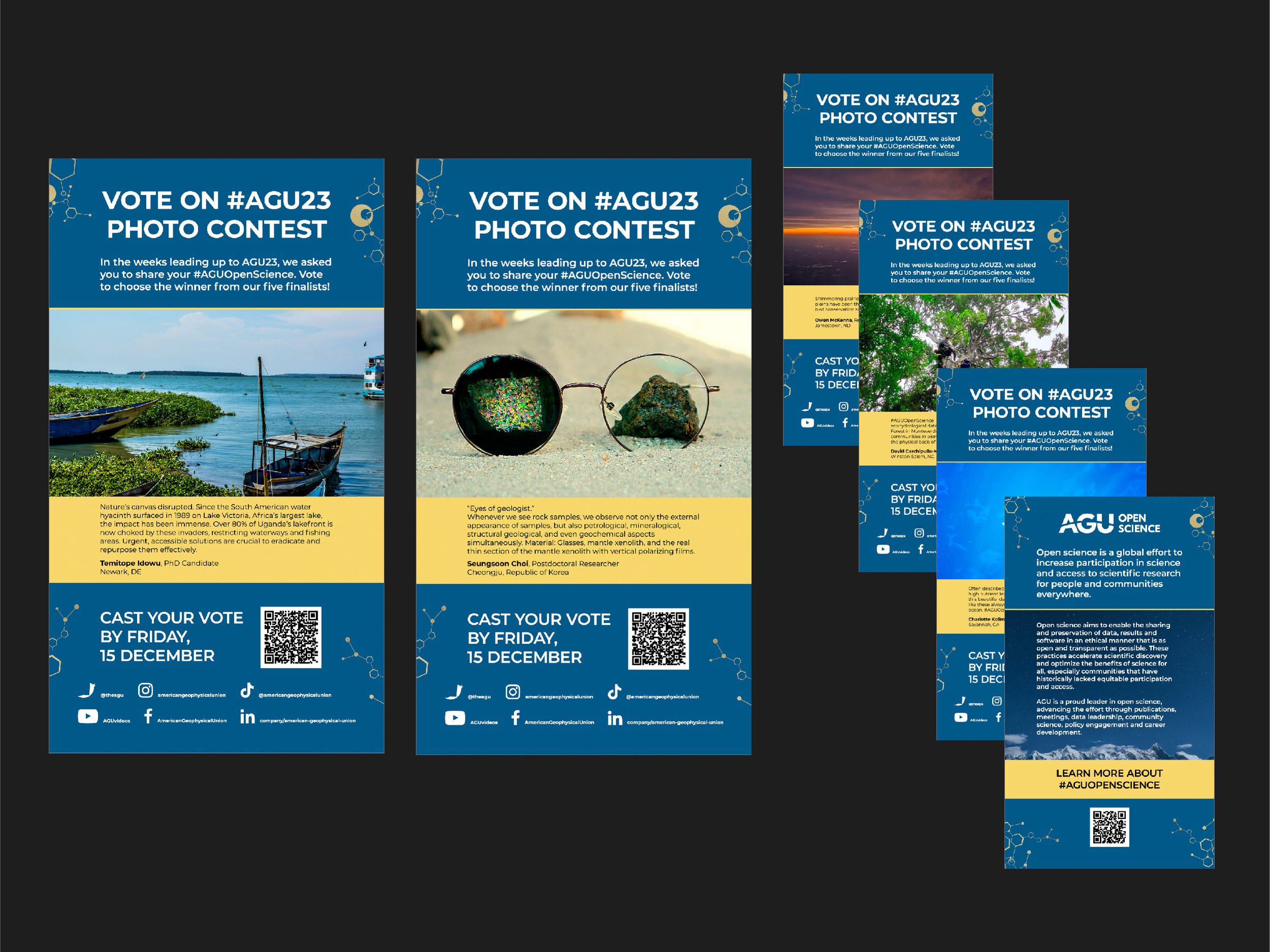 Created digital slideshow for on-site display at science conference with 25k+ attendees (AGU23 Conference).