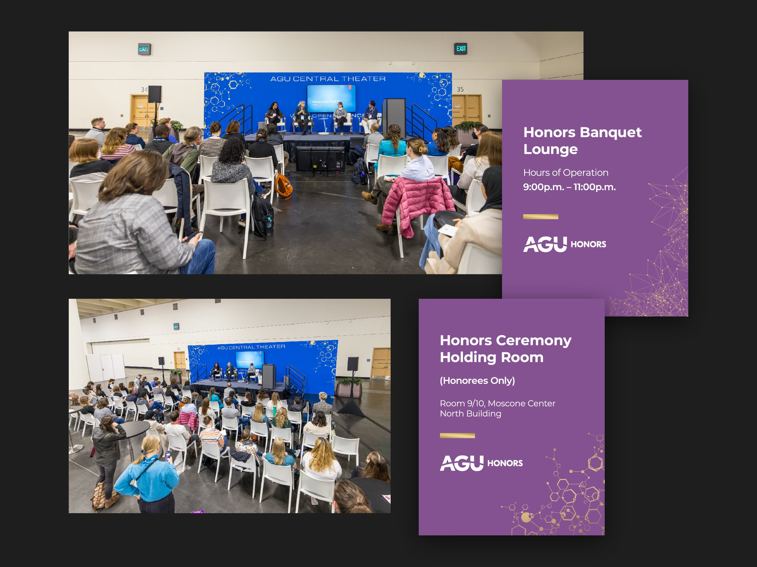 Created backdrops and wayfinding signage for science conference with 25k+ attendees (AGU23 Conference).