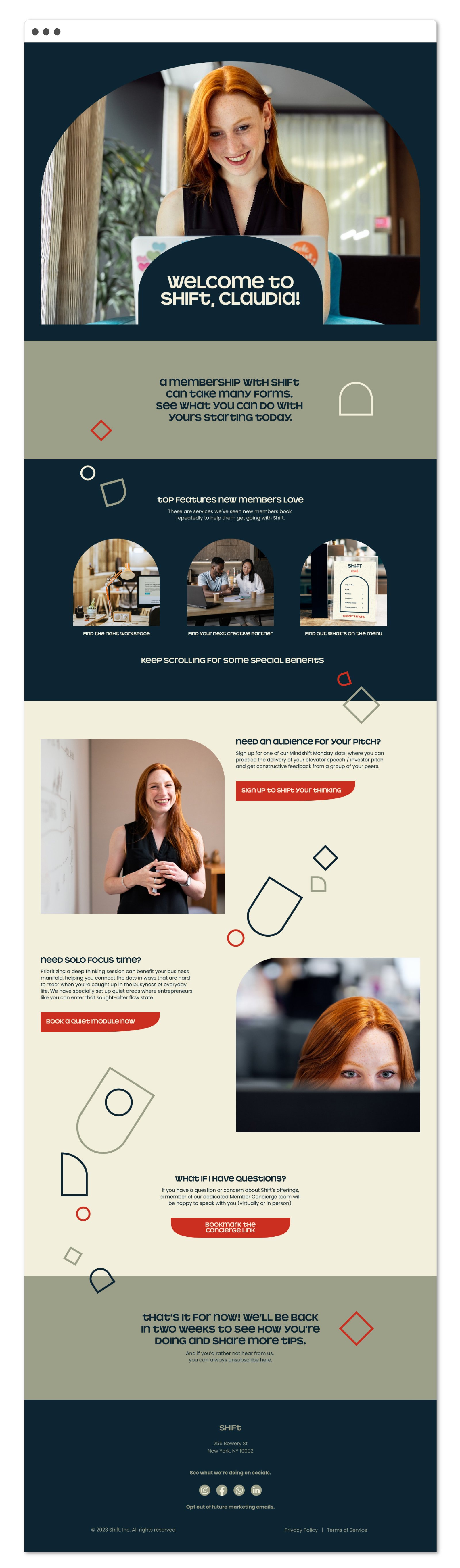 Welcome email for co-working space