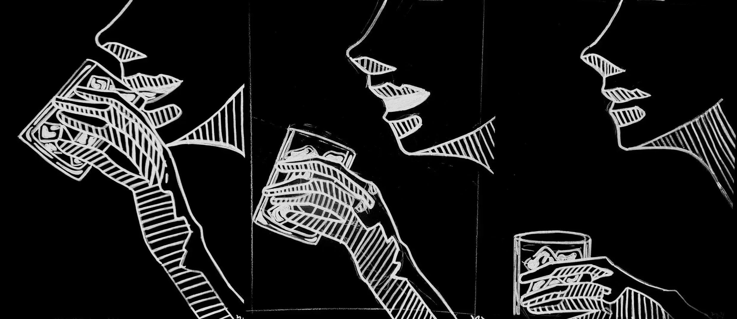 Drinker negative 
paper panes and paint 9x12 27x9
You can't drink away the pain