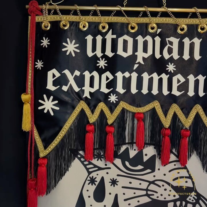 What joy and honor it was to create a custom tapestry for @utopianexperiments 🔥🐯✨ Made October 2024 on canvas. 2ft x 3ft 6in Custom brass tapestry chain and rod 2ft x 12in #tattoobanner #tattooconvention #customart  #handmadebanner