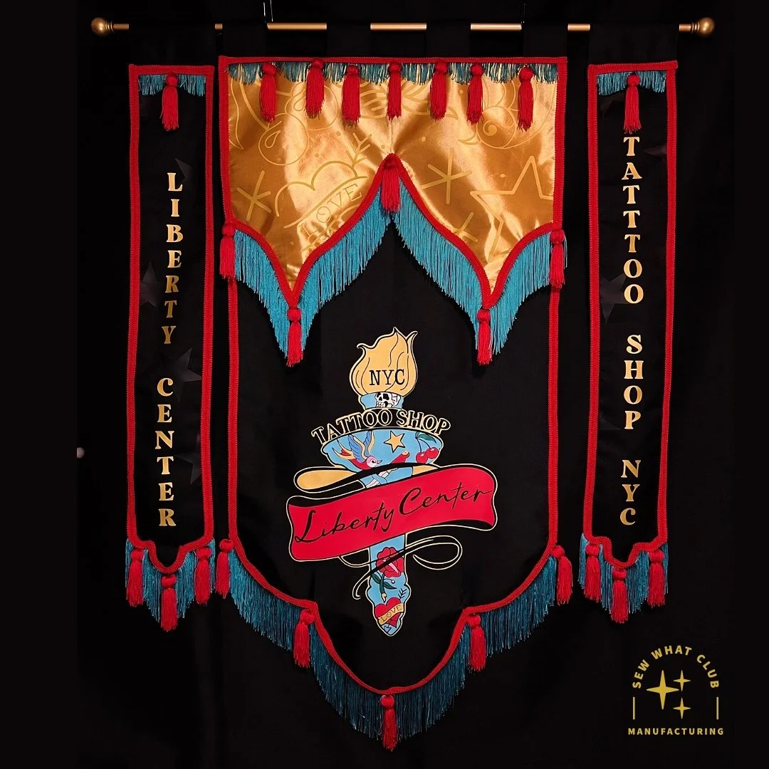 Shout out to the amazing Carmen for trusting me to create a convention tapestry for @libertycentertattooshop ! I&rsquo;m so excited for their first convention with the new banner -  can&rsquo;t wait to see them in action! ⭐️🌹🗽💘🗡️ 36in by 40inch o