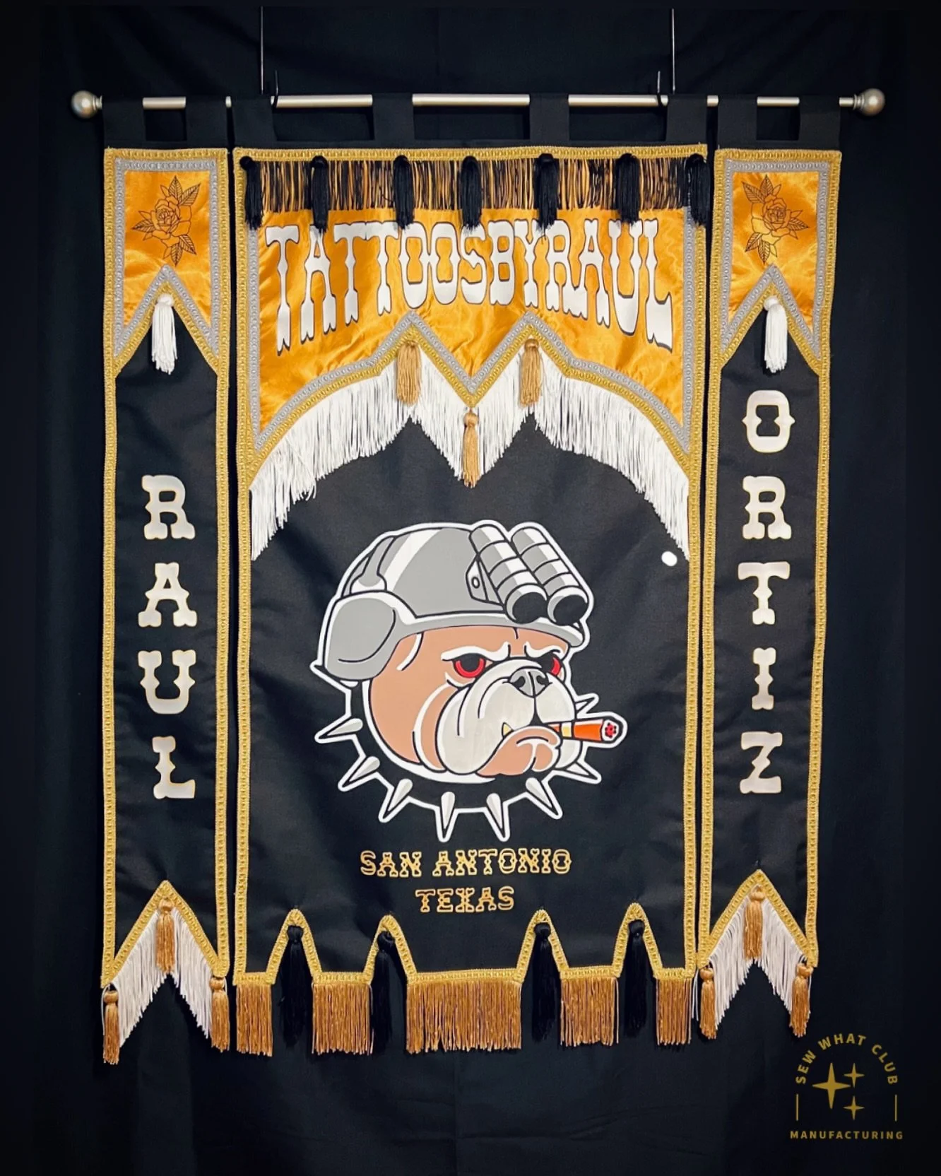 Thank you @tattoosbyraul for believing in me and allowing me to take total creative control. I am honored to make another banner for a local Texan! Make sure to look for him under this banner at @sanantoniotattooartsfestival this weekend! 36in by 48i