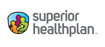 Superior Healthplan logo with stylized multicolored figures inside a blue circle.