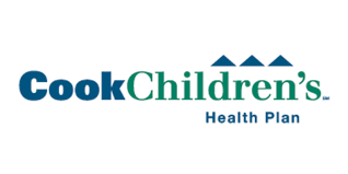 Cook Children's Health Plan logo with blue and green text and a mountain shape