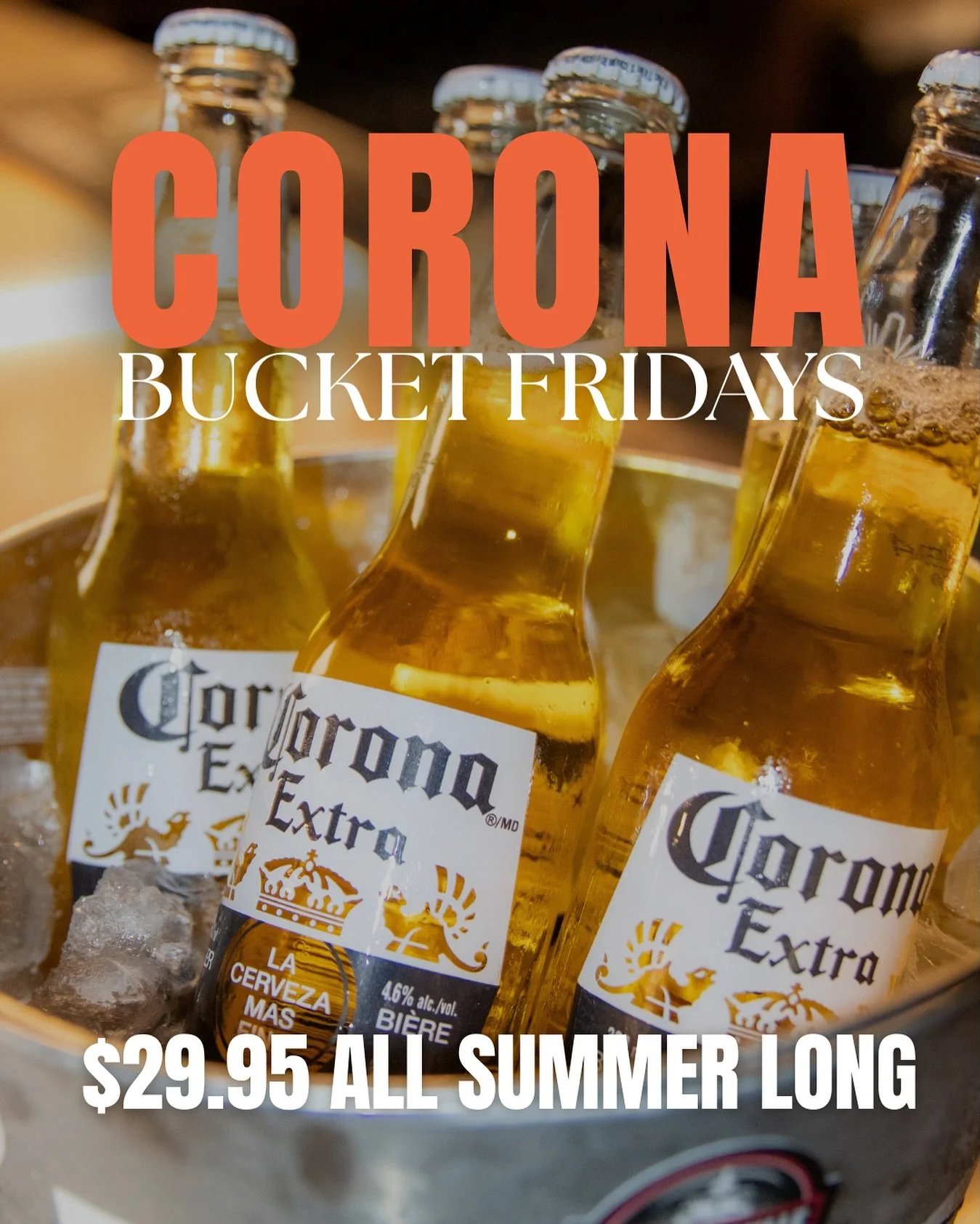 Where your summer weekends begin. 

Share a bucket of ice cold Coronas for only $29.95! Available every Friday all summer long.

Don&rsquo;t forget to join us for oyster night Thursday, April 23rd! Starting at 5pm, reservations encouraged. 

See you 