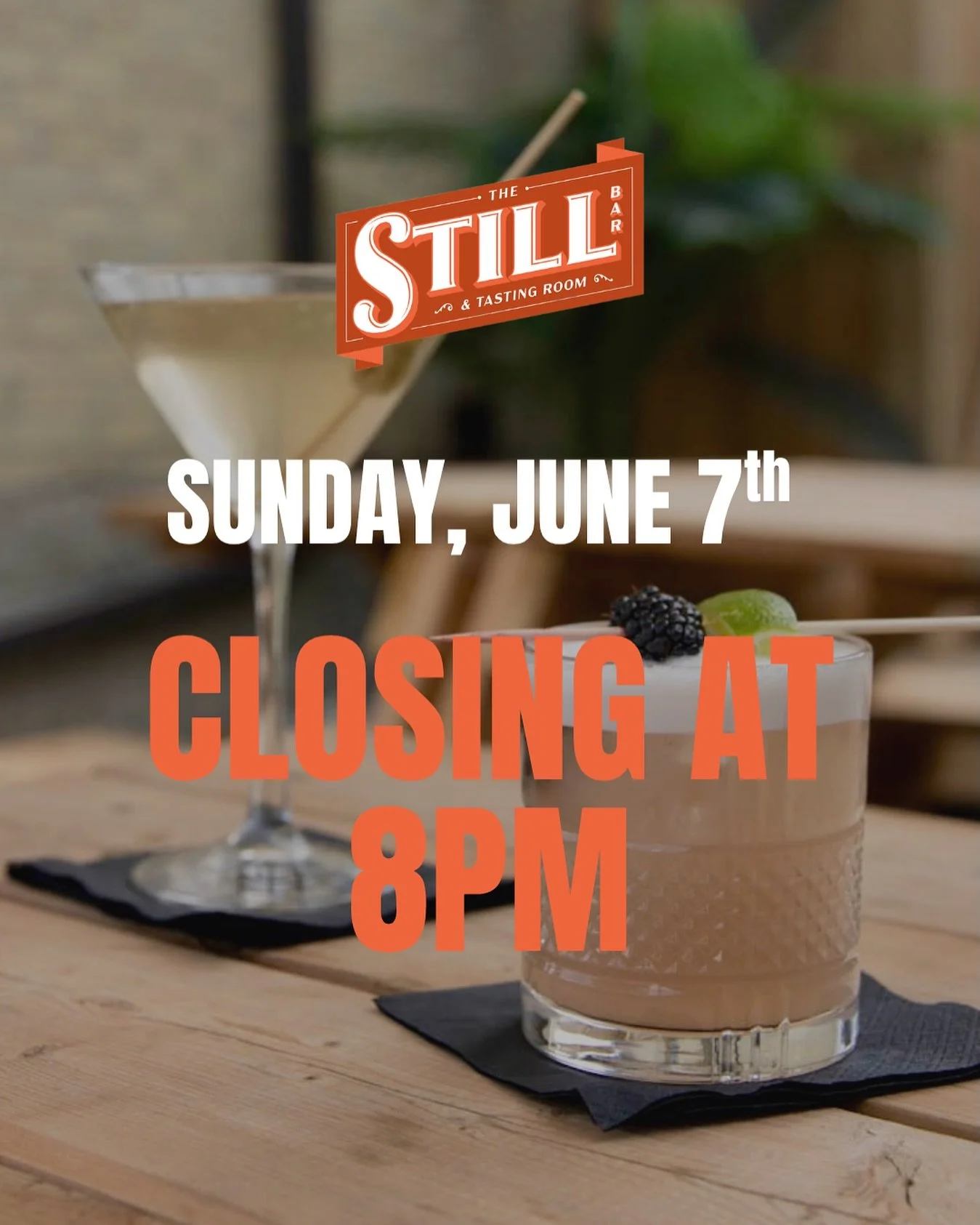SUNDAY, JUNE 7th, CLOSING AT 8PM 

We apologize for any inconvenience! We will reopen Tuesday, June 9th.