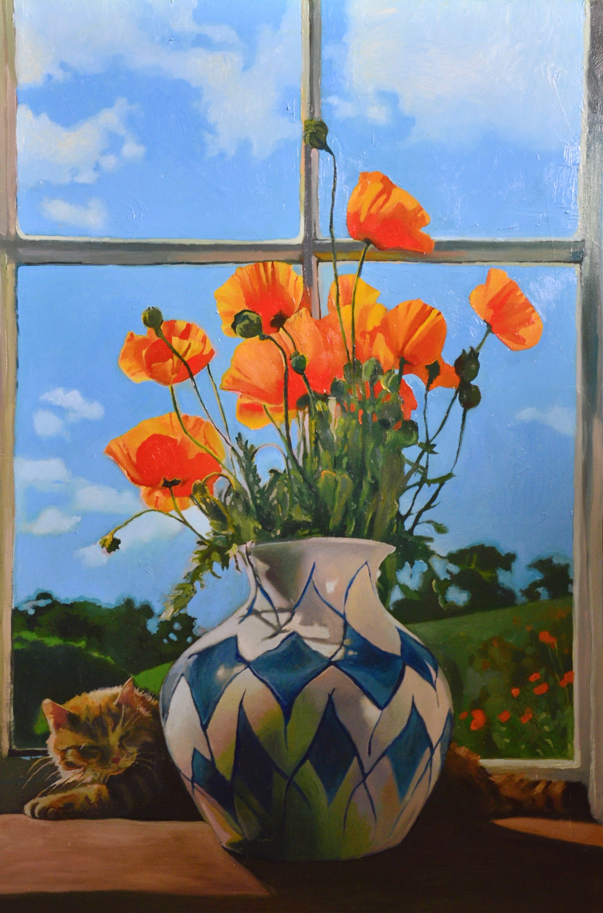 Cat and Flowers /
24x36 inches /
Oil paint on wood panel /
contact A Gallery/Allen+Alan Fine Art SLC