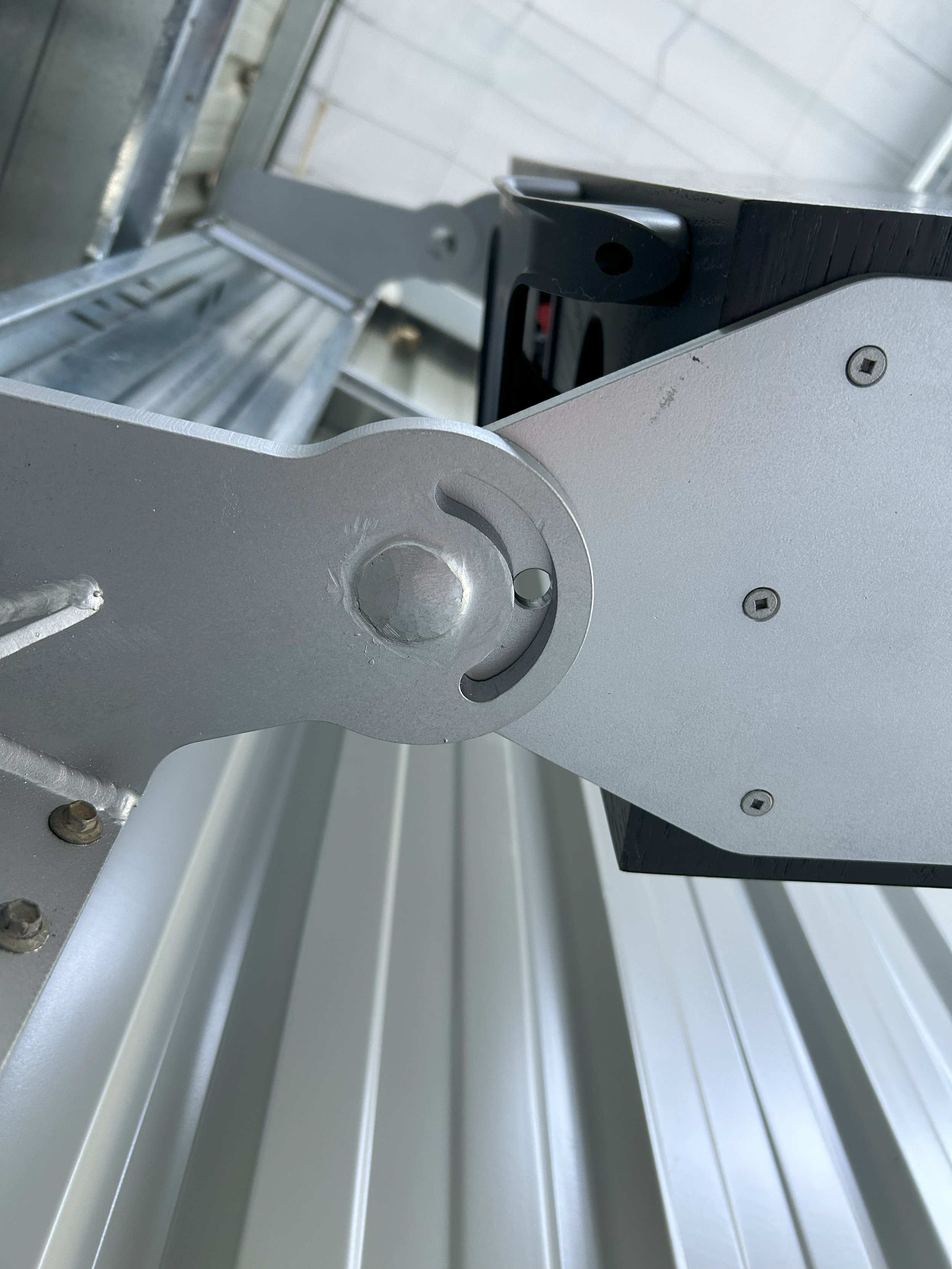 Heavy duty speaker mounts for Widespan shed construction, swivel mounts with locking capability.