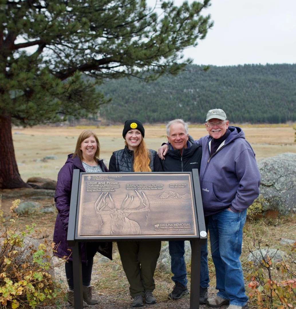 This plaque rests in its forever home at Rocky Mountain National Park, honoring Kahuna the Elk, the beloved bull who drew visitors from around the world for more than a decade.
Kahuna passed away in March 2022, but his legacy continues to live on he