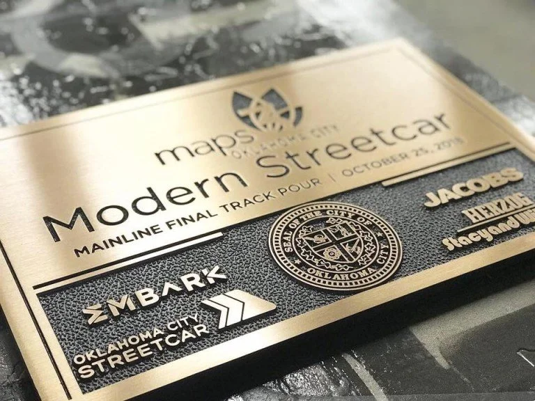 commemorative plaque for OKC’s new modern streetcar system