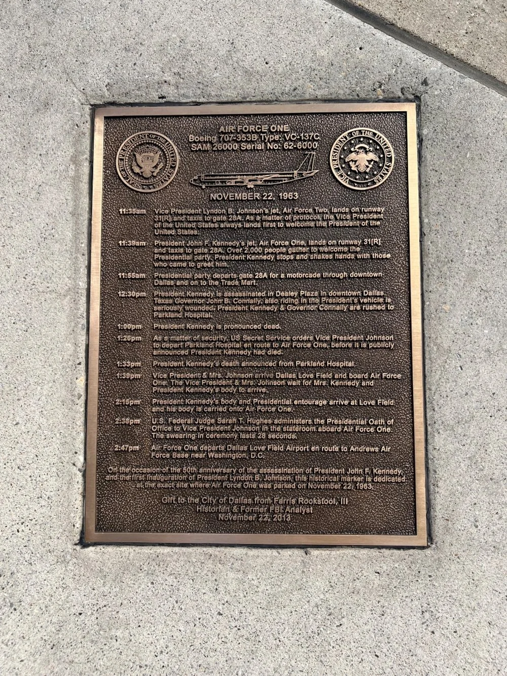 One of the Lyndon B. Johnson Plaques located on Dallas Love Field taxiway.