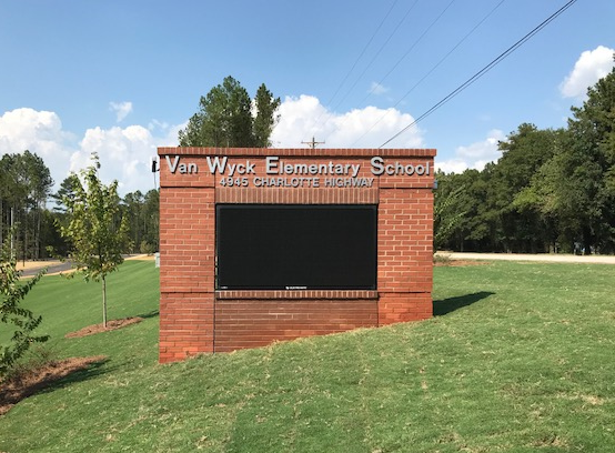 Cast Letters on a red brick Elementary School Marquee