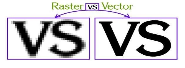 Side-by-side comparison of a sharp vector graphic and a pixelated raster image highlighting the clarity needed for signage production