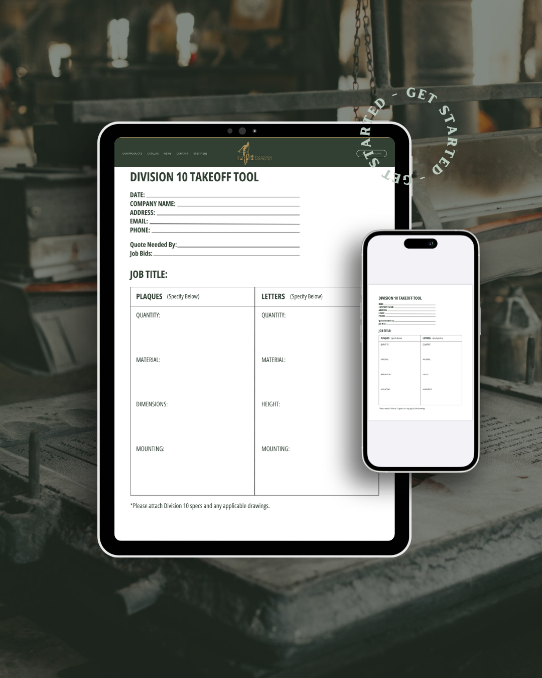 A.R.K. Ramos Division 10 Takeoff Tool for contractors specifying Division 10 Specialties, including custom plaques, architectural letters, and signage.
