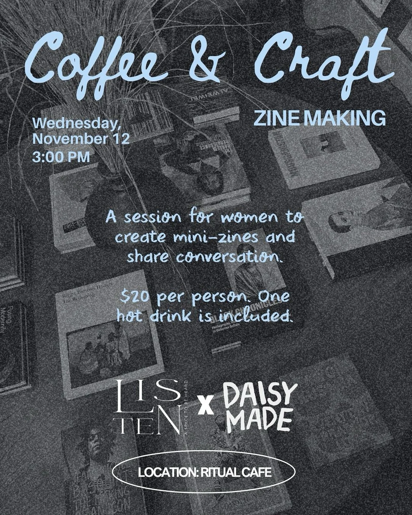 We&rsquo;re running it back! Join us for zine making and scrap booking 🤎🧚🏽

As always experience is not needed and we will provide supplies, if you do have a pre-existing scrap book or materials you would like to bring for your personal use please