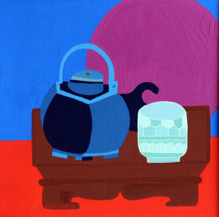  Blue Teapot, Celadon Cup and Pink Sun by Jean Tori 2019 