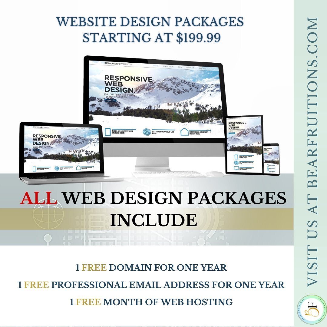 ➡️ Get a custom website design for as low as $199.00!
➡️ Schedule a free consultation today!
➡️ View descriptions and prices at www.bearfruitions.com