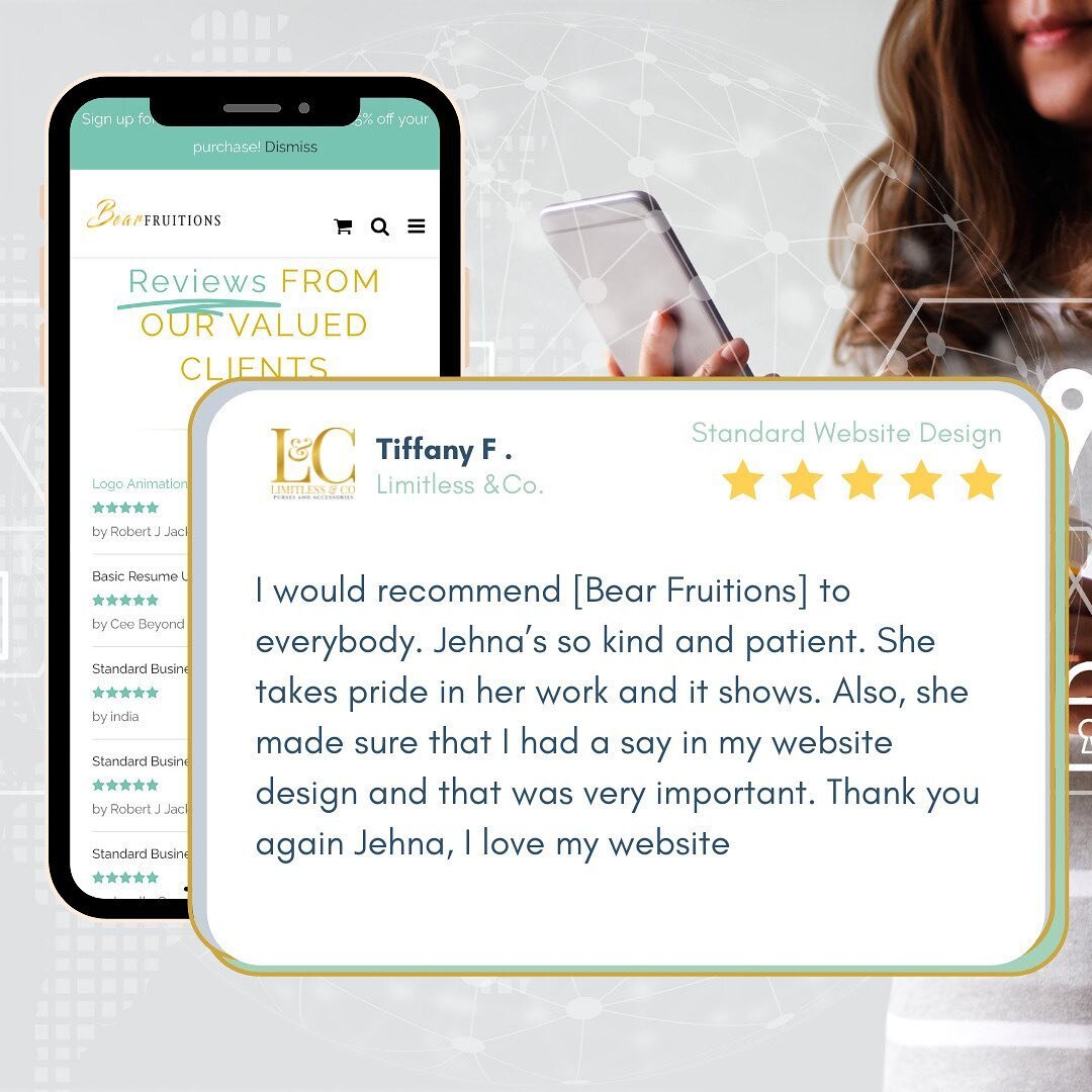 SWIPE &mdash;-&gt; 🤩
View additional reviews at www.bearfruitions.com 
Schedule a free consultation today!
Sign Up For Our Newsletter for 15% off your first order 
.
.
.
.
.
⠀⠀⠀⠀⠀⠀⠀⠀⠀
#webdesign #design #website #graphicdesign #marketing #webdevelop