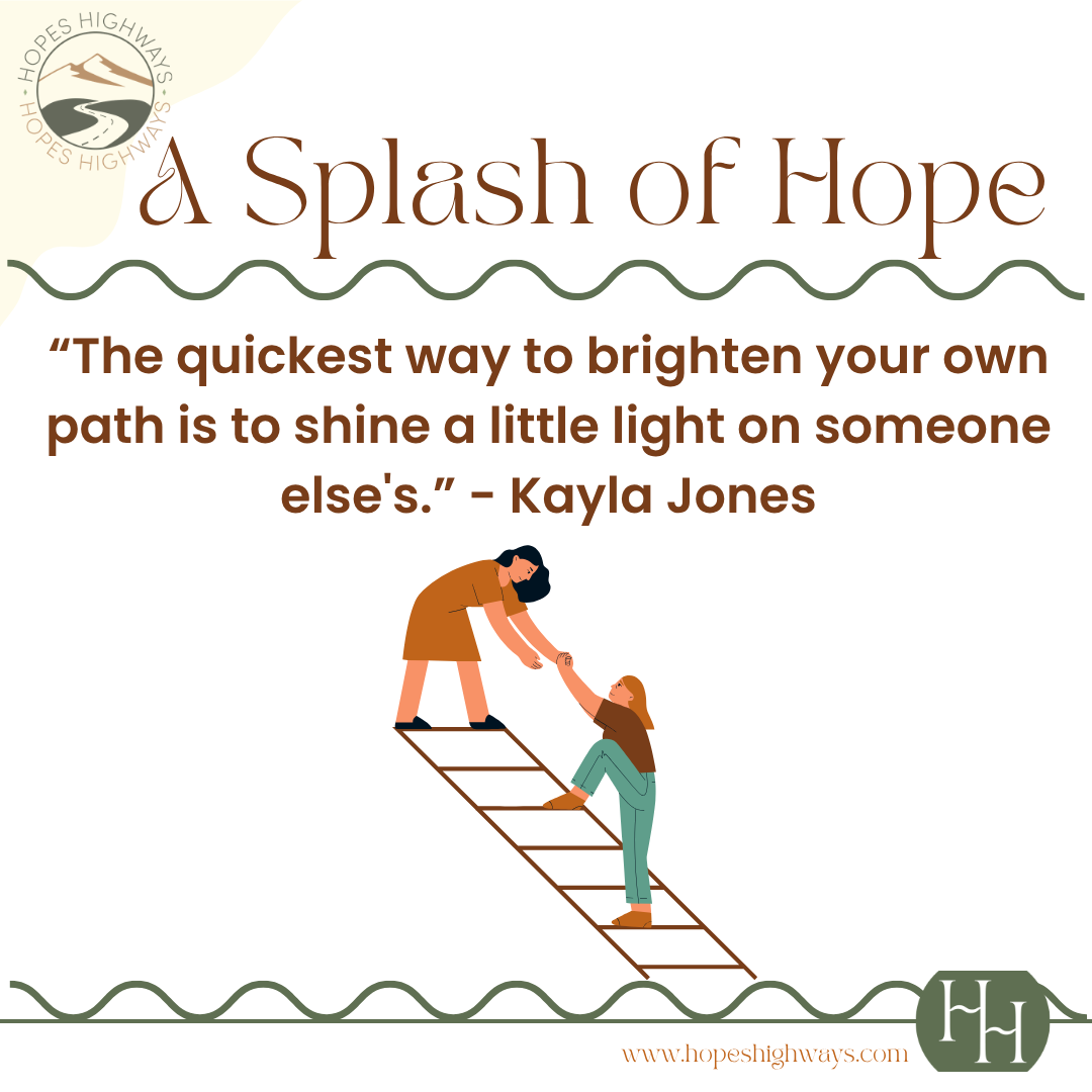 An illustration of two women on a ladder, one woman helping the other up by holding her hand.