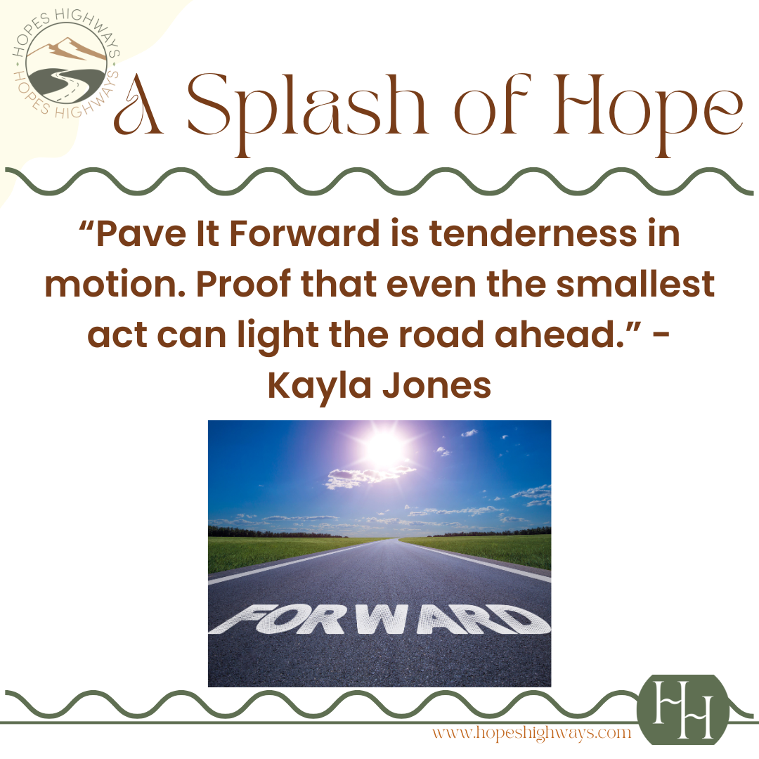 A road with the word 'FORWARD' painted on the asphalt, under a bright sun and partly cloudy sky.