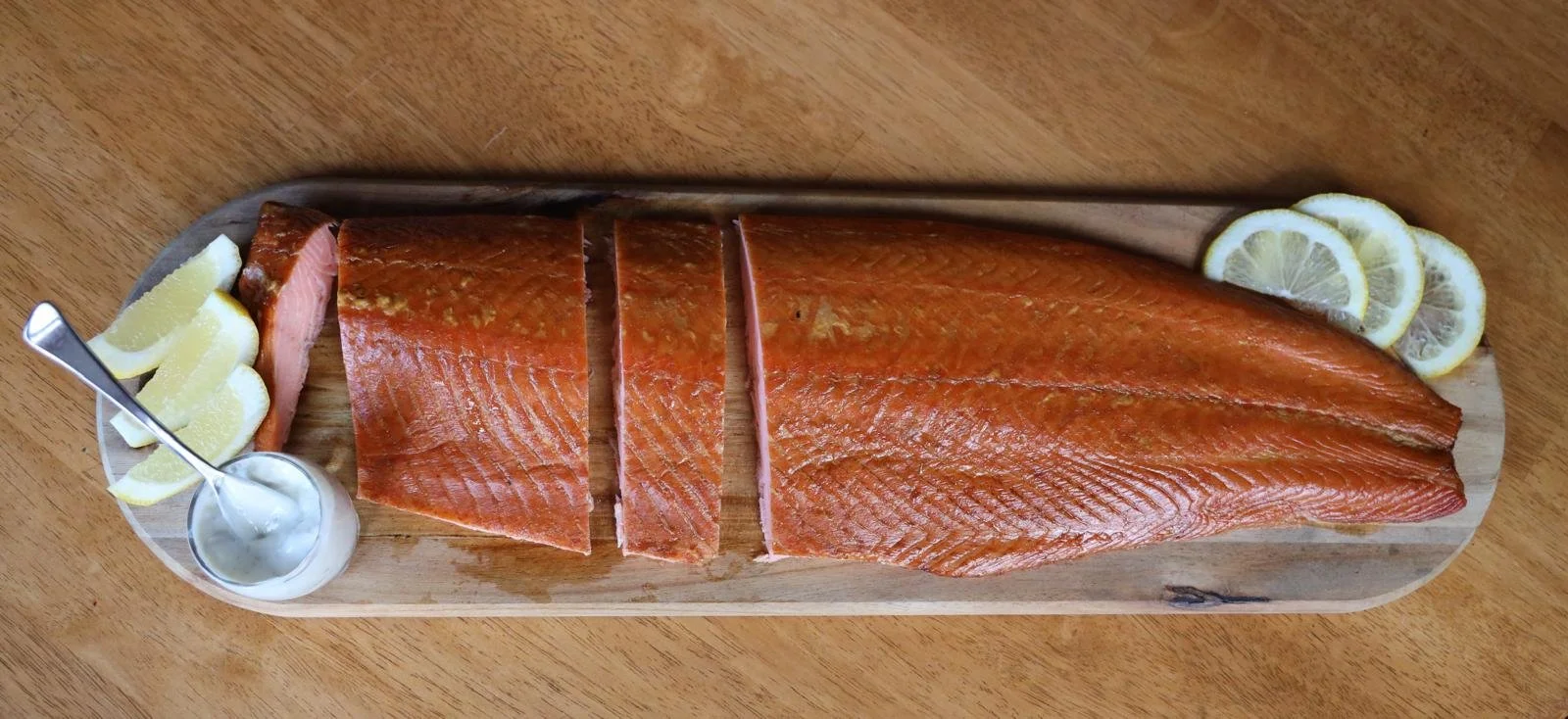 Hot oak smoked salmon