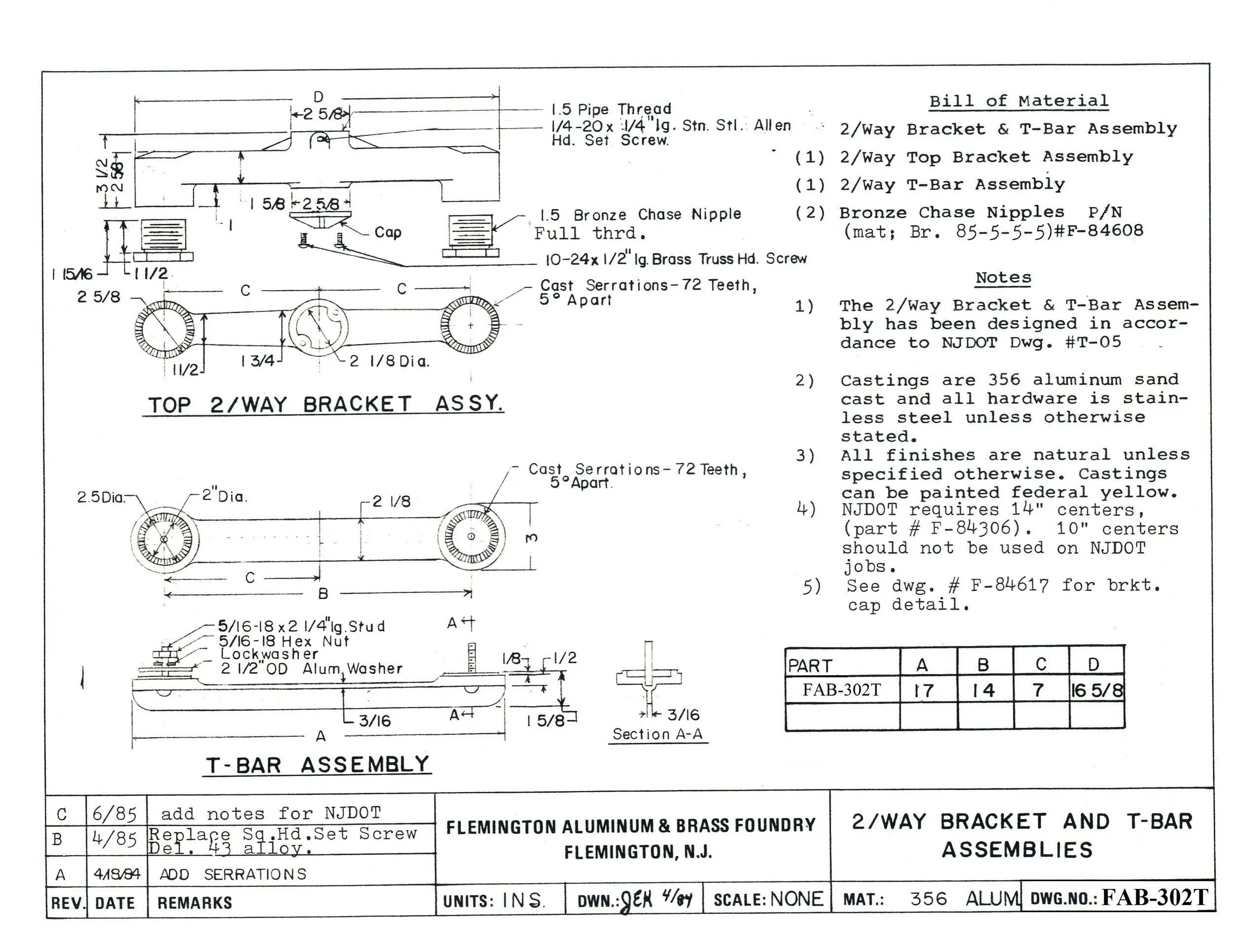 Type Bar Assembly 2/WAY BRACKET AND T-BAR ASSEMBLIES — Flemington Aluminum & Brass