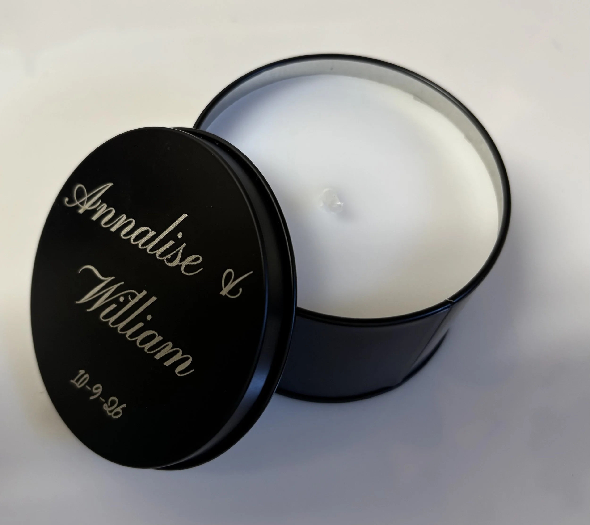 Personalized Candles Black Metal Tin