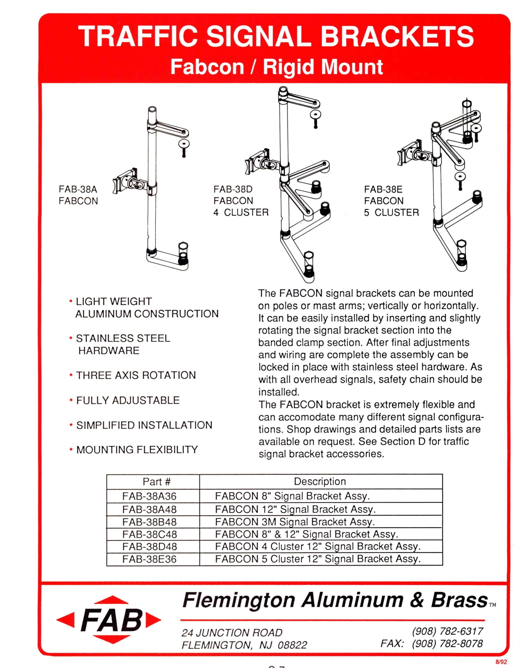 Traffic Signal Brackets "Fabcon / Ridgid Mount" — Flemington Aluminum