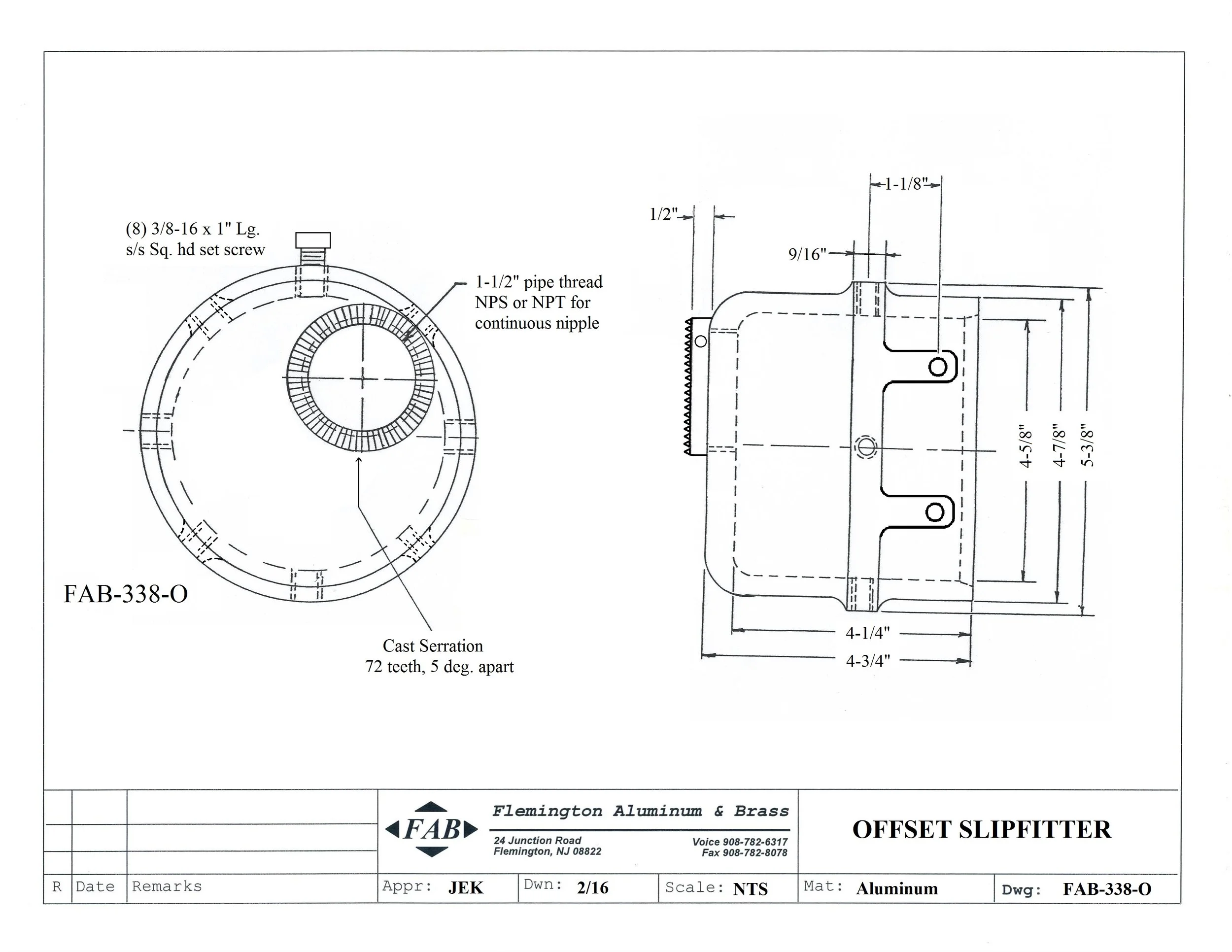 Offset Pipefitter Drawing.pdf OFFSET SLIPFITTER — Flemington Aluminum & Brass