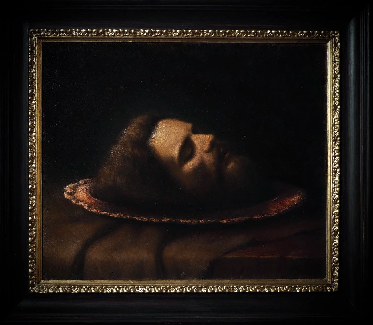 Upon having shared an older work of mine this morning, I would like to post a photo of this past painting again as well. 

"The Head of The Baptist" &mdash; an early work of sacred art I made about a year and a half ago, which pointed me in