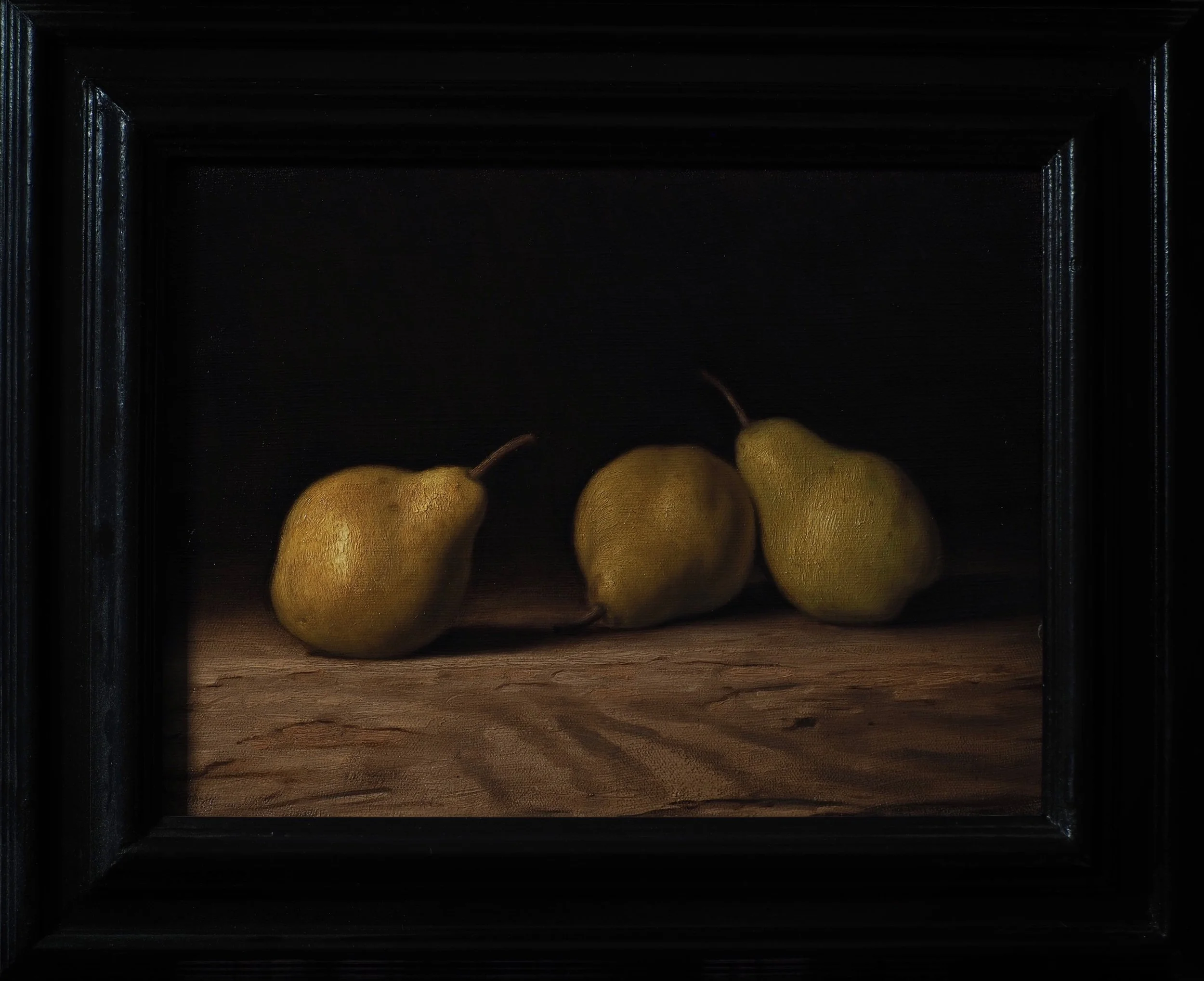 A still life of some pears I found around the studio and thought worth sharing. This one is a bit older, from early last year &hellip;

If you happen to be interested in this painting, feel free to send me a message. It is for sale, framed and all!

