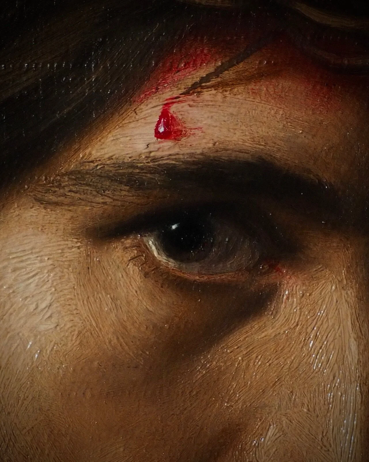 The penetrating gaze of Christ, who is telling us: I am carrying this cross because of you and for you &mdash; now, will you pick up your own cross and follow me?

My painting &raquo;Christ Carrying The Cross&laquo; is still on display inside the Bas