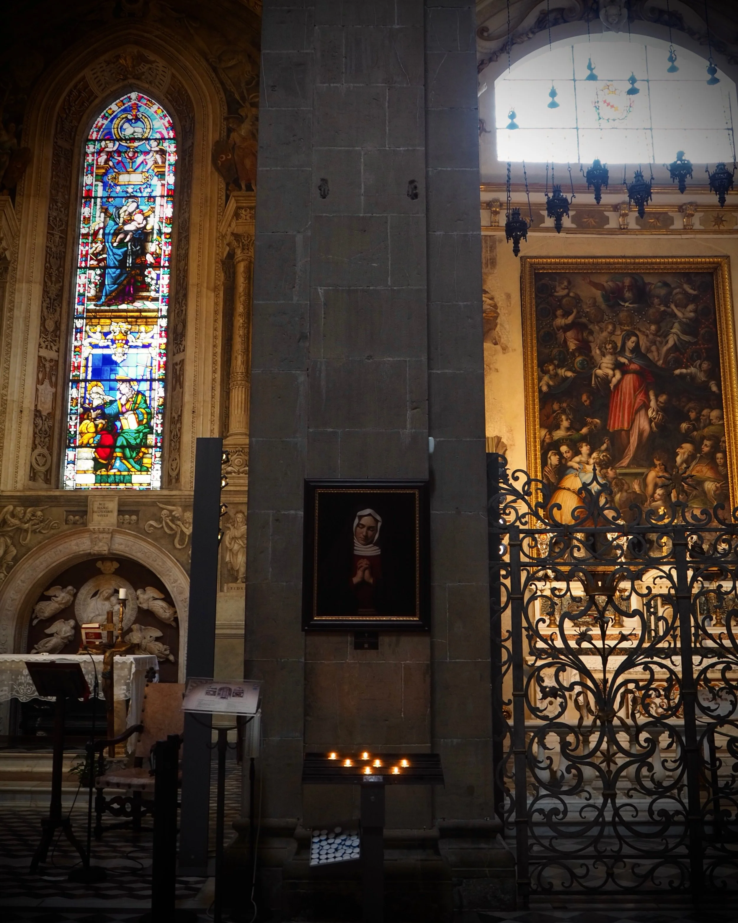 How moving to see my artwork being "used" as intended during this month of Our Lady: For prayer and devotion.

This weekend marks the last two days to see my paintings in the Basilica di Santa Maria Novella in Florence. If you are in town, 