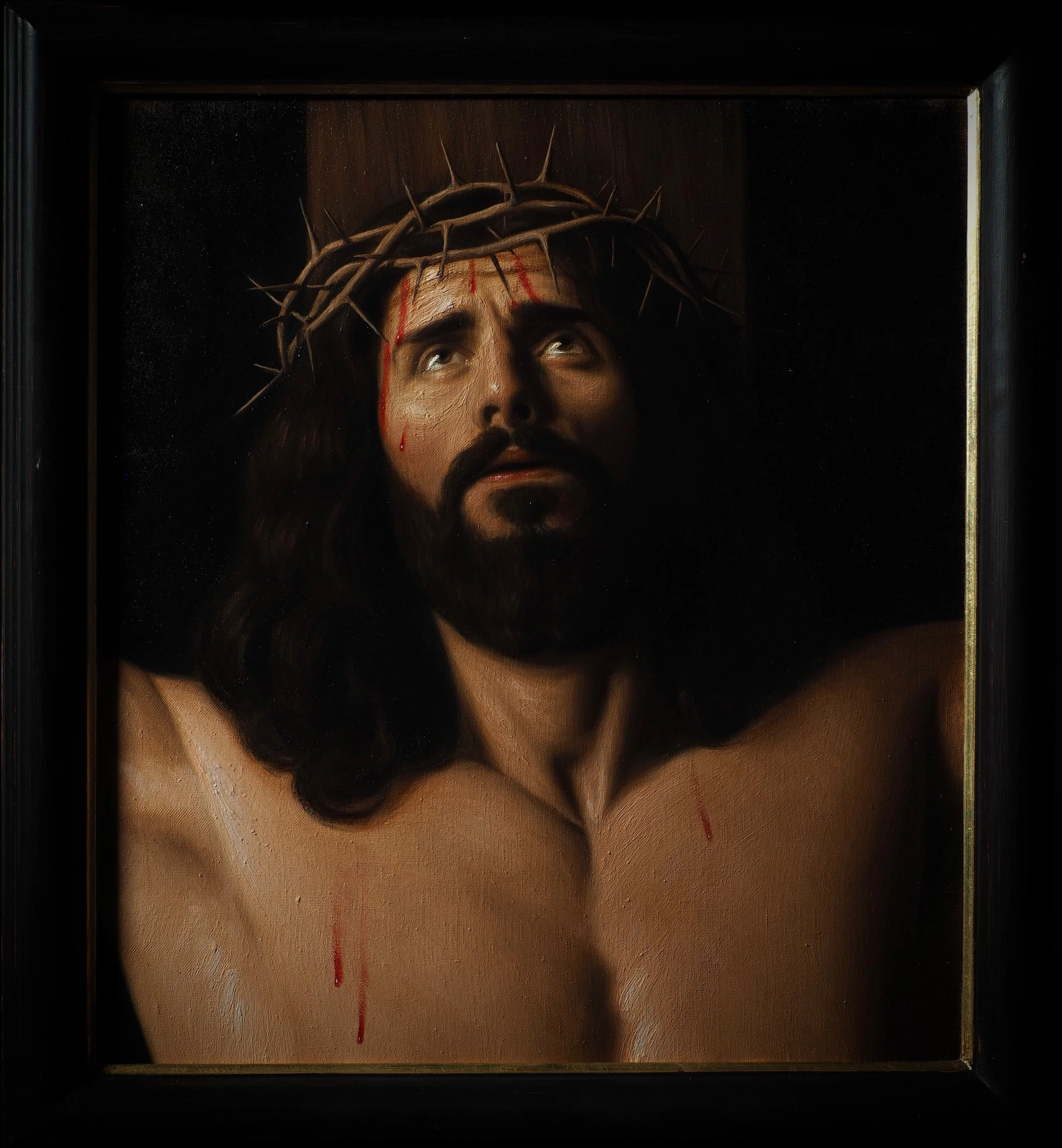 My initial oil study of the portrait of the crucified Christ, now framed.

&bull;

Head Study of The Crucified Christ
(Kopfstudie Des Gekreuzigten Christus)

2026
Oil on linen
45 x 50 cm

AVAILABLE

&bull;

#carlnikolasvontiedemann #classicalart #sac