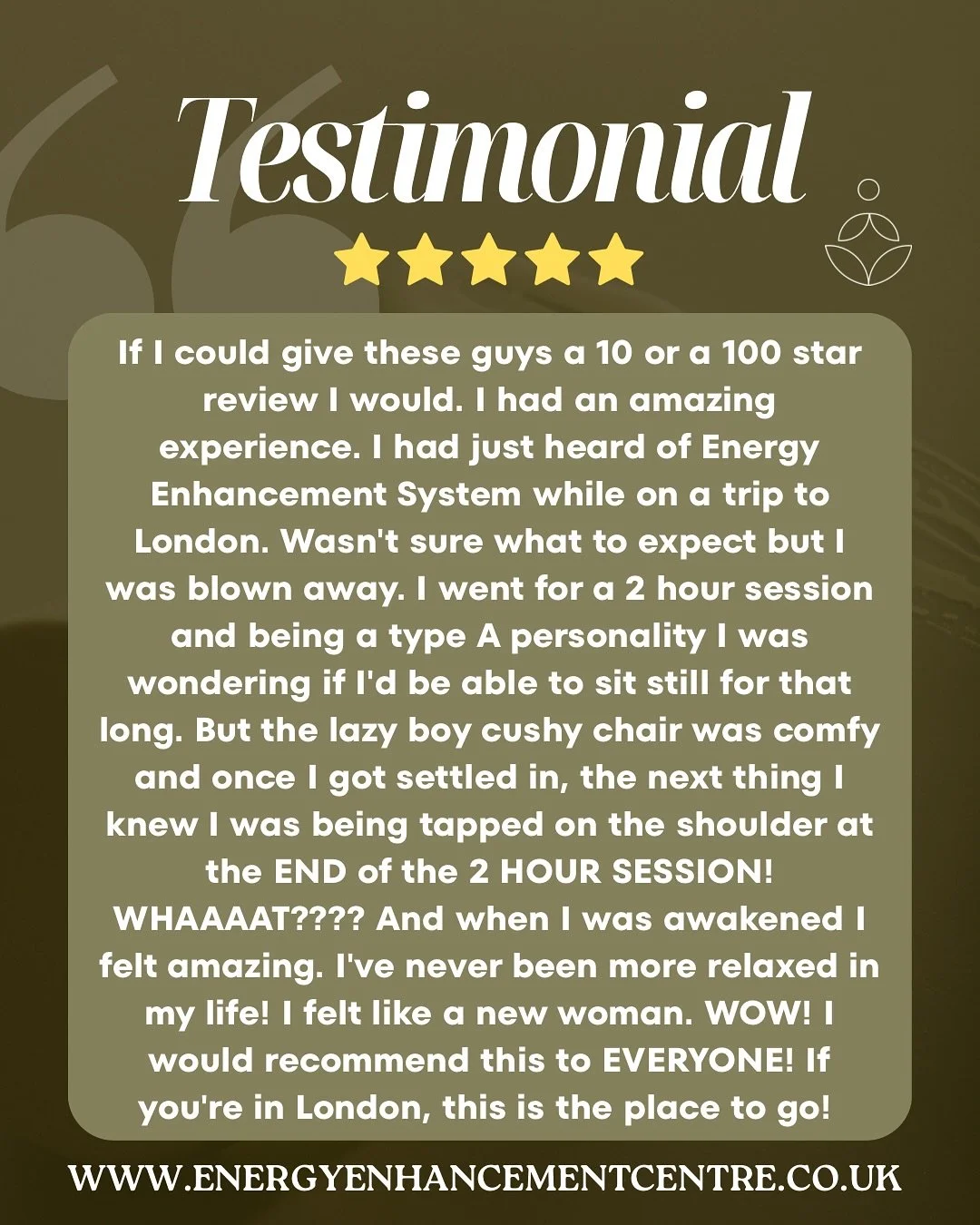 Another ⭐️⭐️⭐️⭐️⭐️ review from a very happy customer that didn&rsquo;t know about the Energy Enhancement System didn&rsquo;t knew what to expect and that she was blown away after her first 2 hours session.
#eesystem #eesystemlondon #eesystemuk #scala